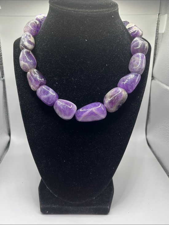 Jewelry - Chevron Amethyst Chunky Beaded Sterling Silver Vintage Necklace 10-20mm